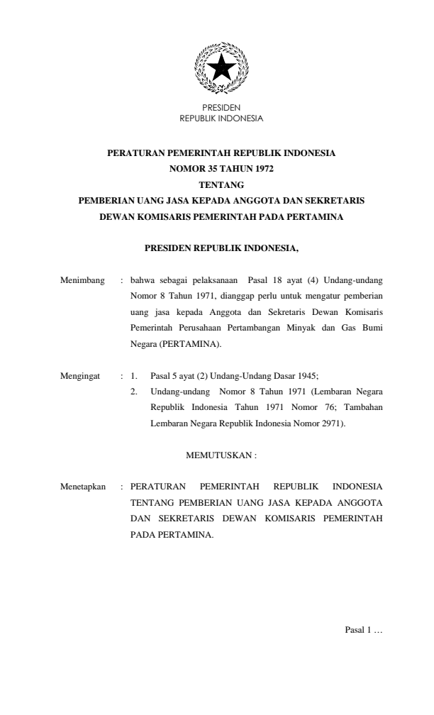 Peraturan Pemerintah Nomor 35 Tahun 1972