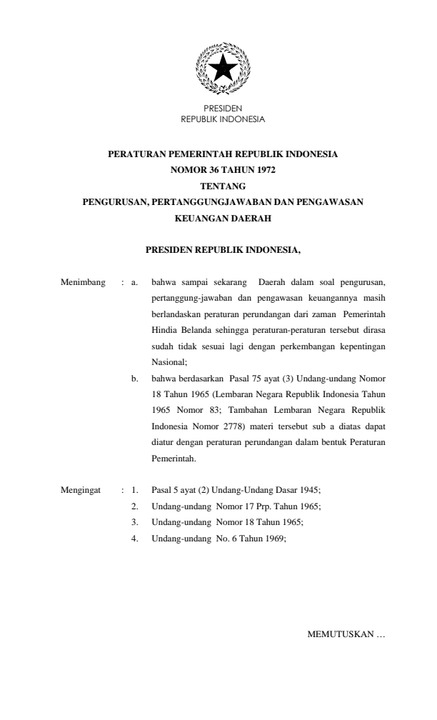 Peraturan Pemerintah Nomor 36 Tahun 1972