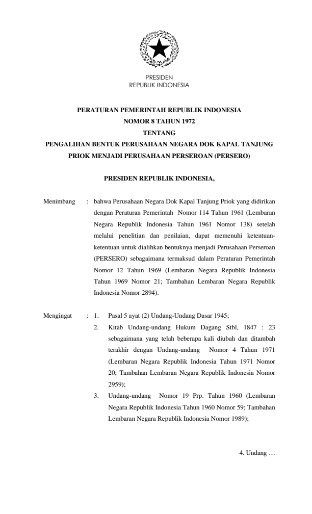 Peraturan Pemerintah Nomor 8 Tahun 1972