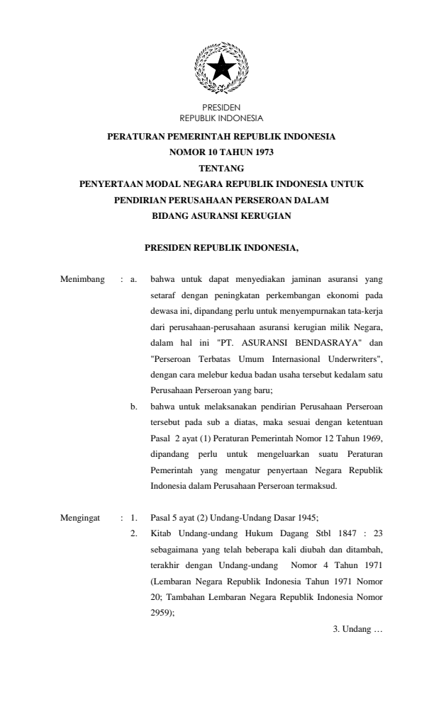 Peraturan Pemerintah Nomor 10 Tahun 1973