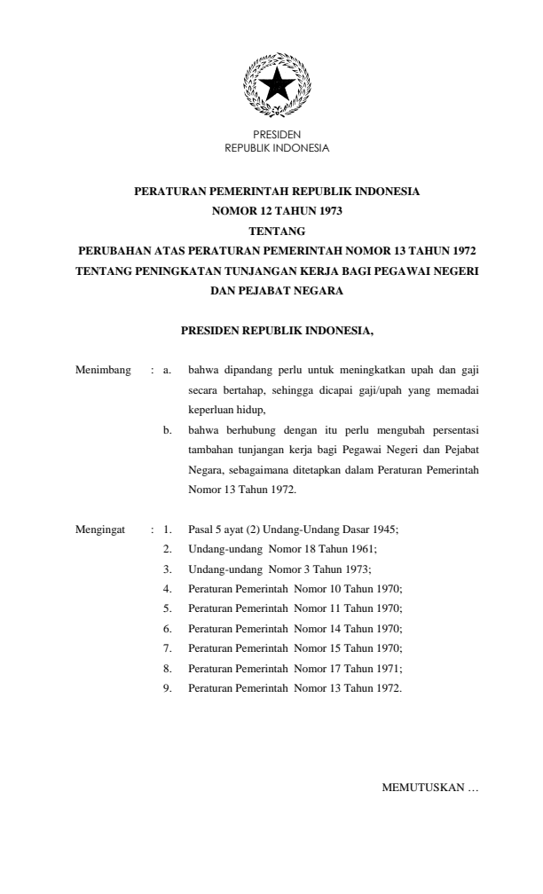 Peraturan Pemerintah Nomor 12 Tahun 1973