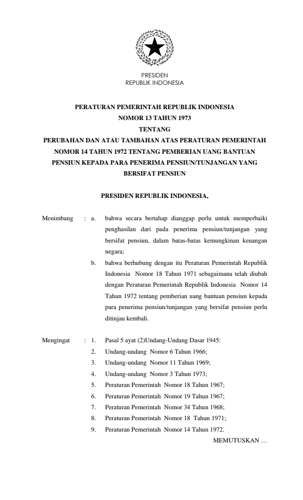 Peraturan Pemerintah Nomor 13 Tahun 1973