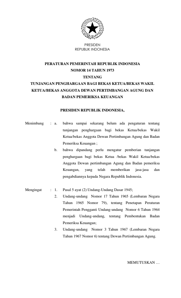 Peraturan Pemerintah Nomor 14 Tahun 1973