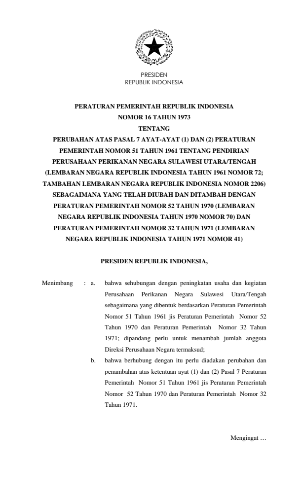 Peraturan Pemerintah Nomor 16 Tahun 1973