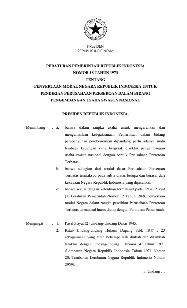 Peraturan Pemerintah Nomor 18 Tahun 1973