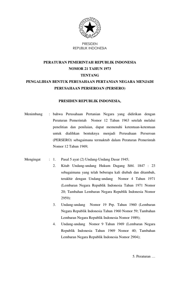 Peraturan Pemerintah Nomor 21 Tahun 1973