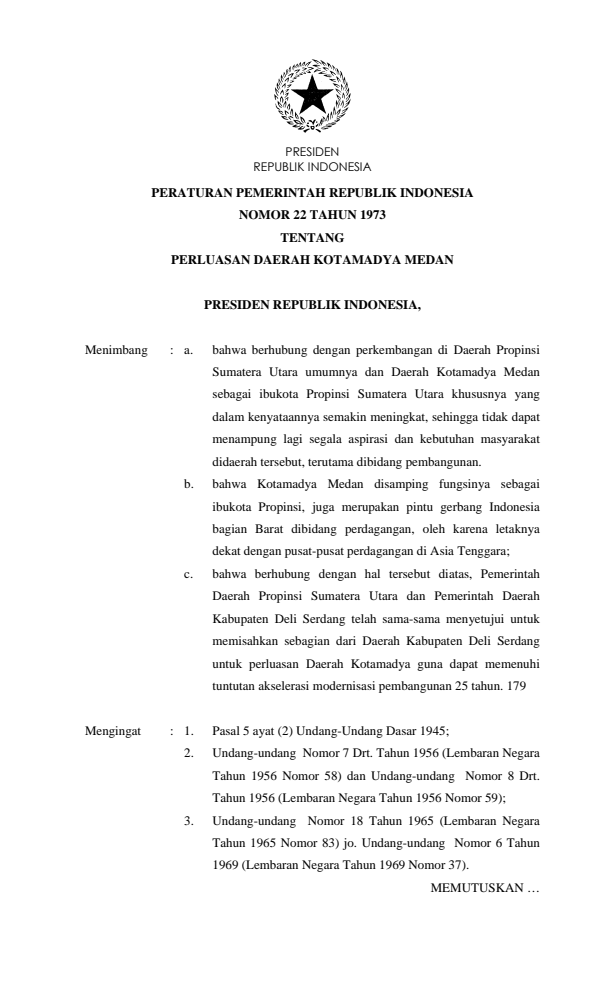 Peraturan Pemerintah Nomor 22 Tahun 1973