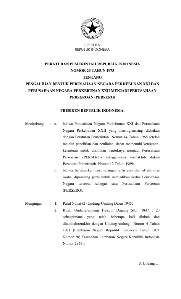 Peraturan Pemerintah Nomor 23 Tahun 1973