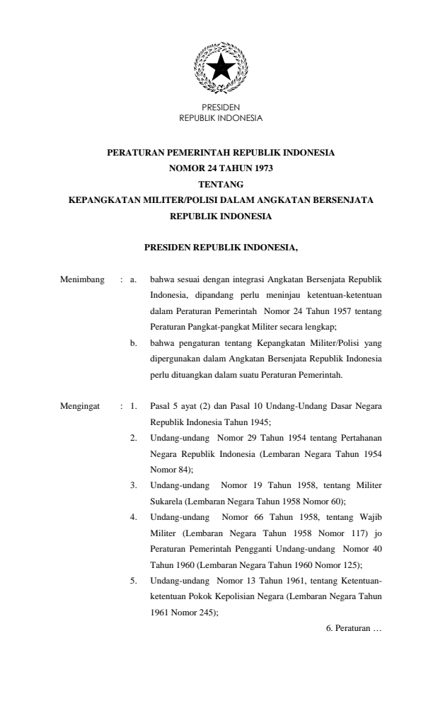 Peraturan Pemerintah Nomor 24 Tahun 1973