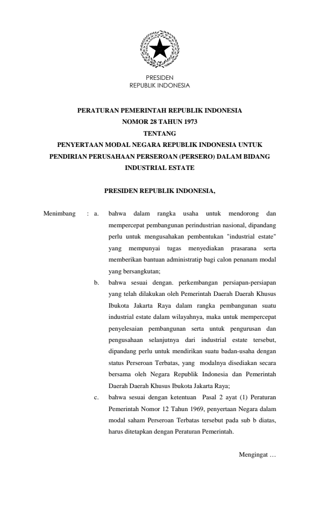 Peraturan Pemerintah Nomor 28 Tahun 1973