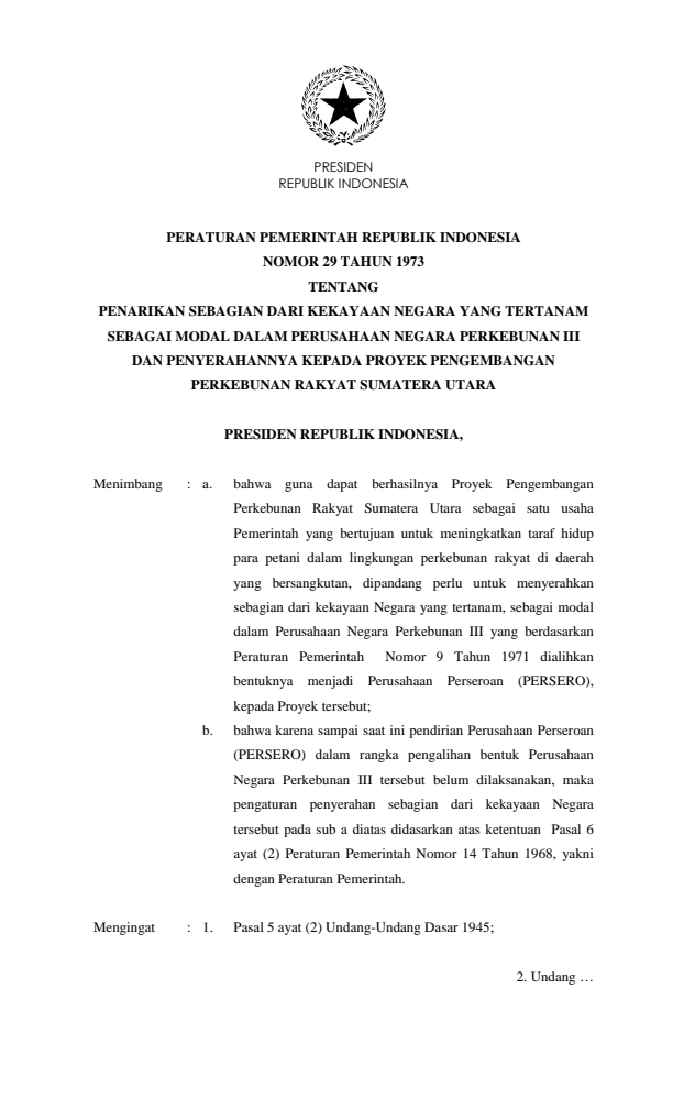 Peraturan Pemerintah Nomor 29 Tahun 1973