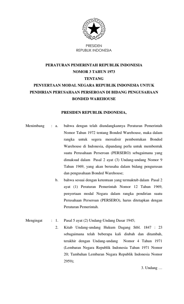 Peraturan Pemerintah Nomor 3 Tahun 1973