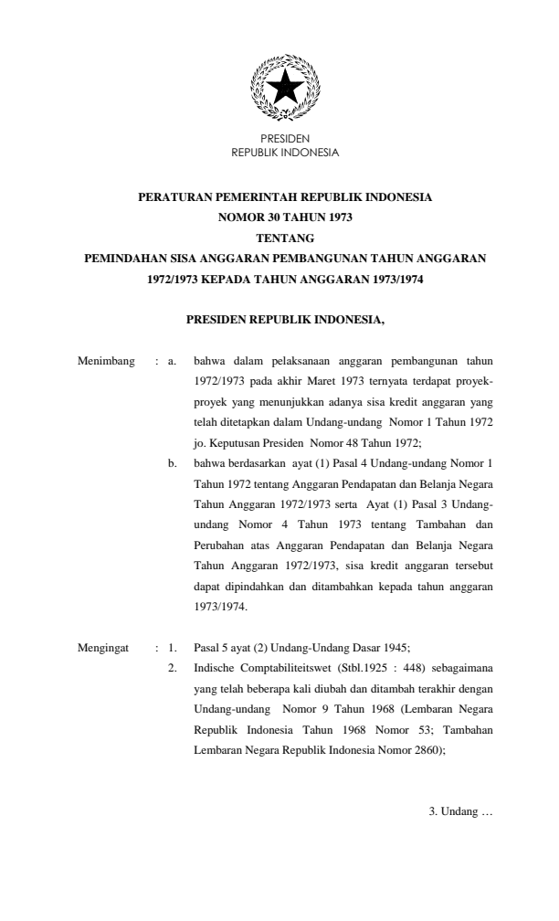 Peraturan Pemerintah Nomor 30 Tahun 1973