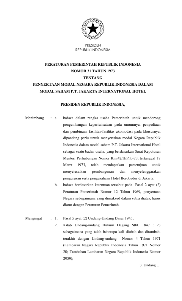 Peraturan Pemerintah Nomor 31 Tahun 1973