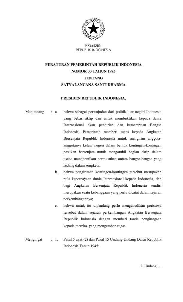 Peraturan Pemerintah Nomor 33 Tahun 1973