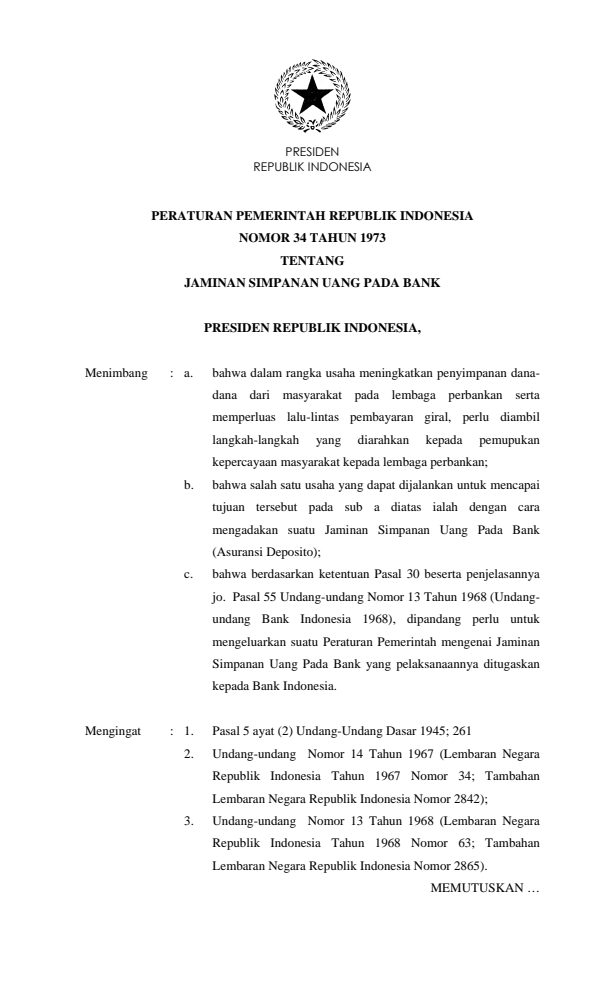 Peraturan Pemerintah Nomor 34 Tahun 1973