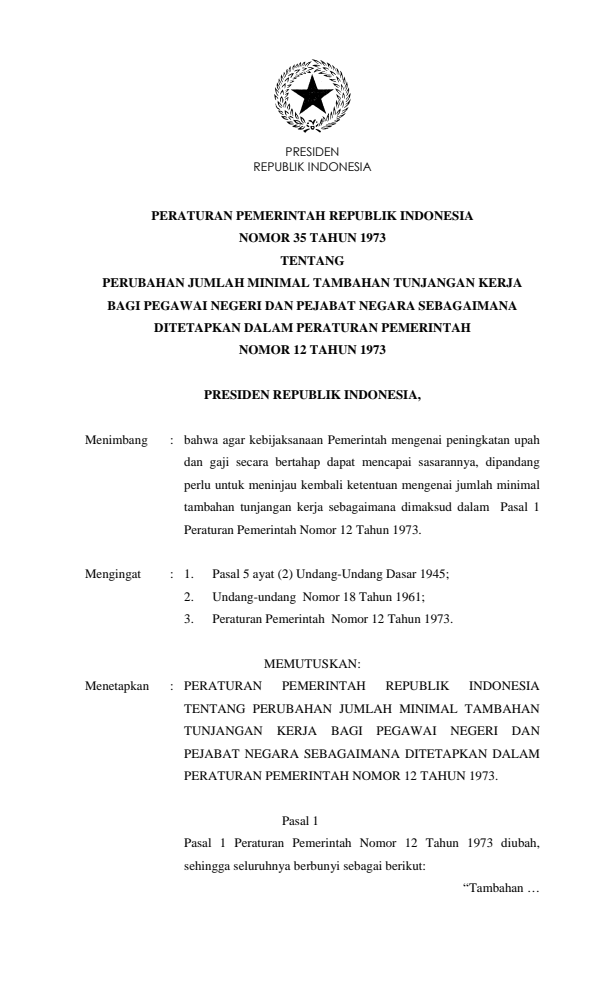 Peraturan Pemerintah Nomor 35 Tahun 1973