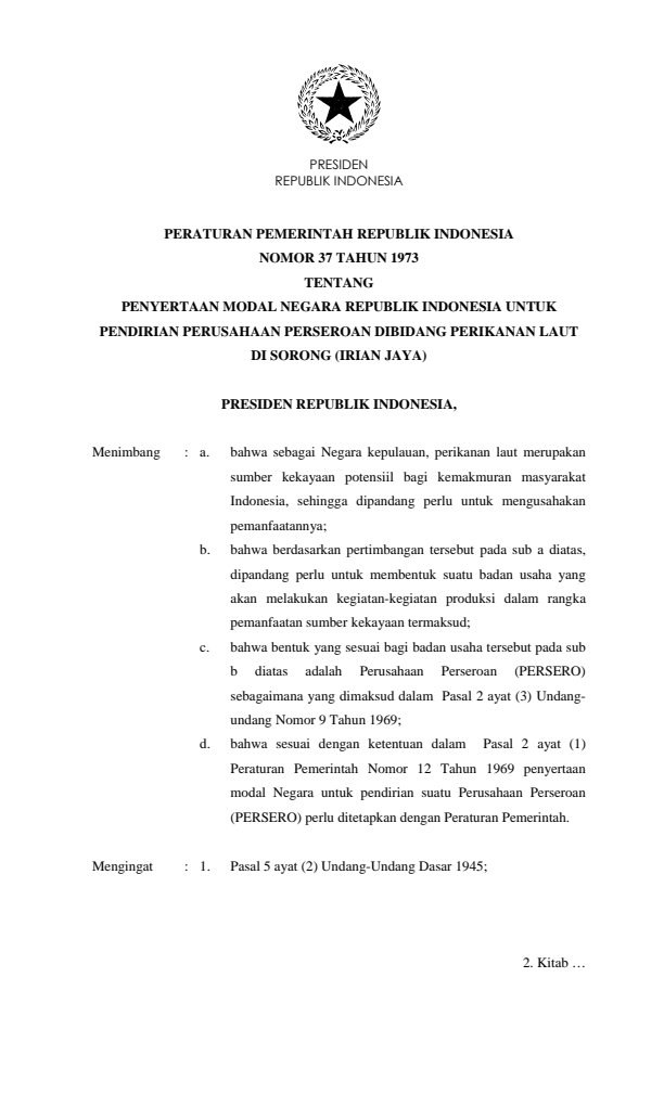 Peraturan Pemerintah Nomor 37 Tahun 1973