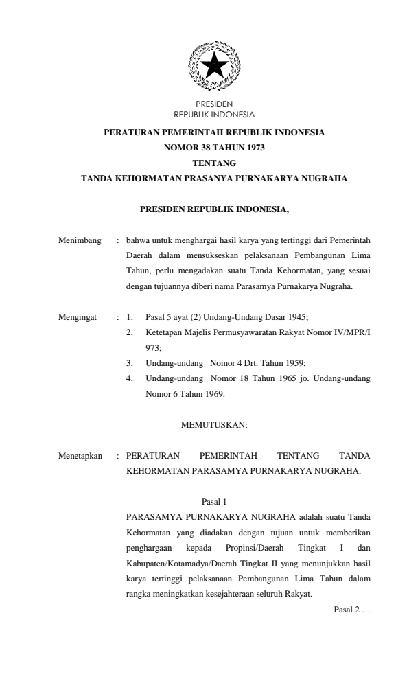 Peraturan Pemerintah Nomor 38 Tahun 1973