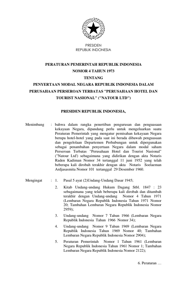 Peraturan Pemerintah Nomor 4 Tahun 1973