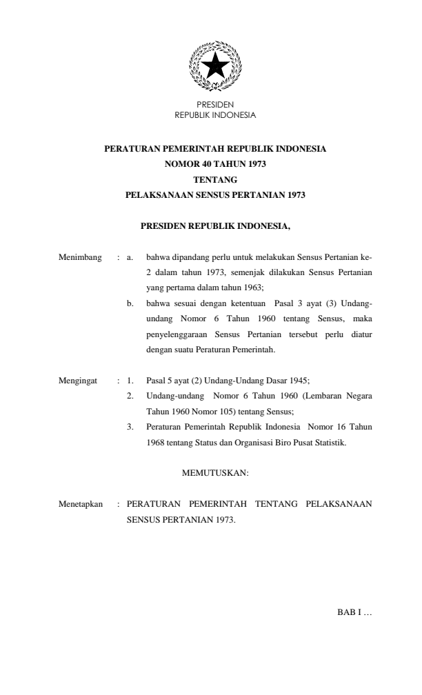 Peraturan Pemerintah Nomor 40 Tahun 1973