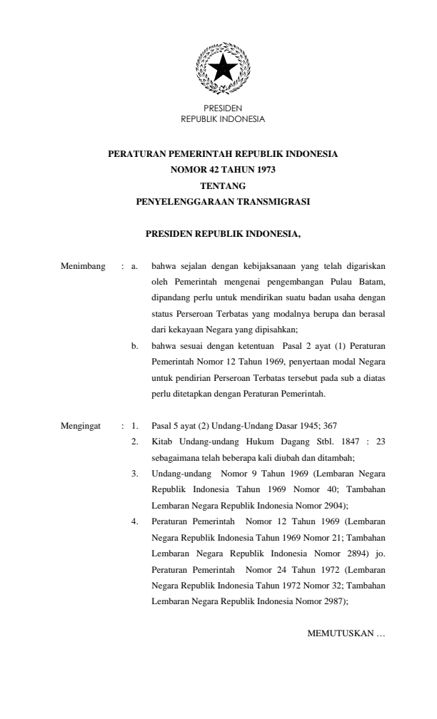 Peraturan Pemerintah Nomor 42 Tahun 1973