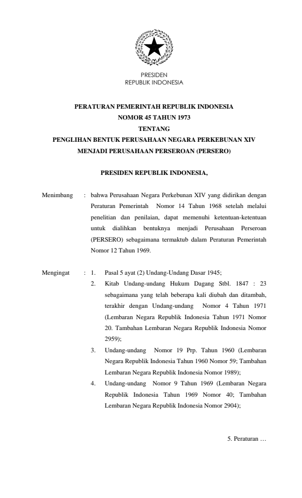 Peraturan Pemerintah Nomor 45 Tahun 1973