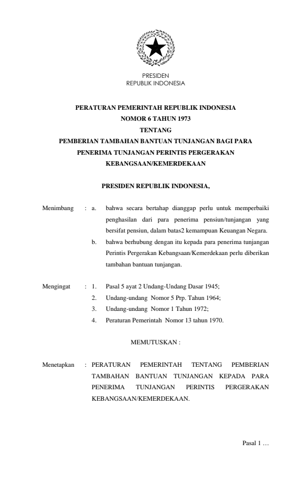 Peraturan Pemerintah Nomor 6 Tahun 1973