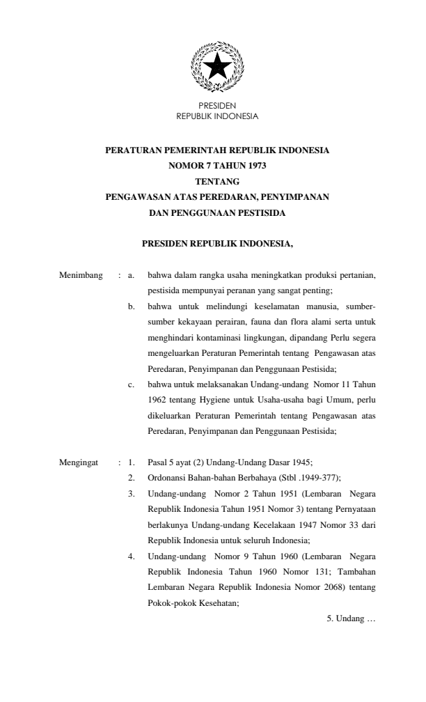 Peraturan Pemerintah Nomor 7 Tahun 1973