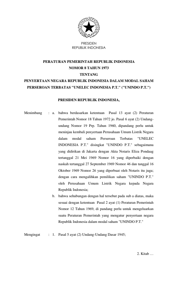 Peraturan Pemerintah Nomor 8 Tahun 1973