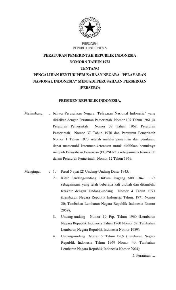 Peraturan Pemerintah Nomor 9 Tahun 1973