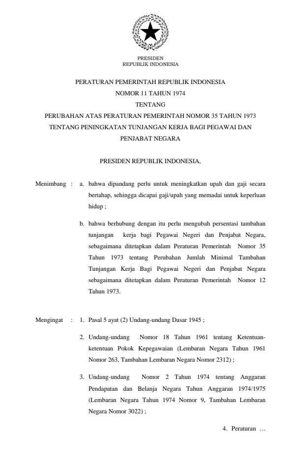 Peraturan Pemerintah Nomor 11 Tahun 1974