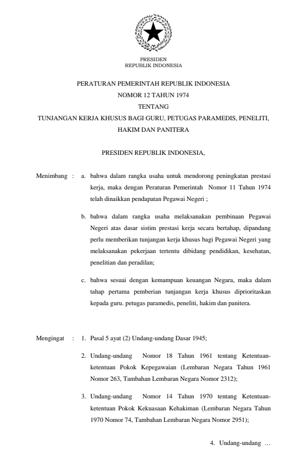 Peraturan Pemerintah Nomor 12 Tahun 1974