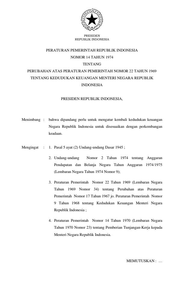 Peraturan Pemerintah Nomor 14 Tahun 1974