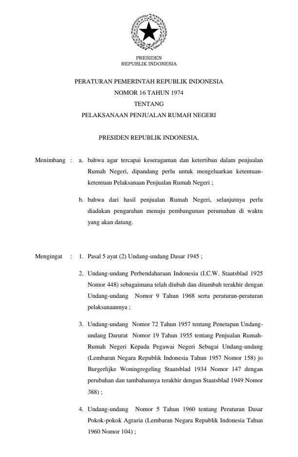 Peraturan Pemerintah Nomor 16 Tahun 1974