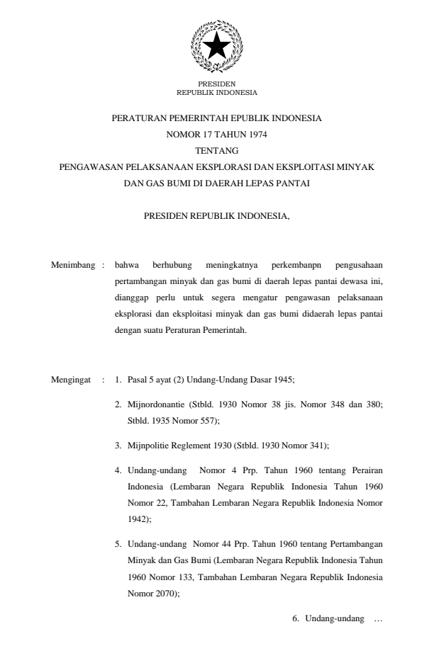 Peraturan Pemerintah Nomor 17 Tahun 1974