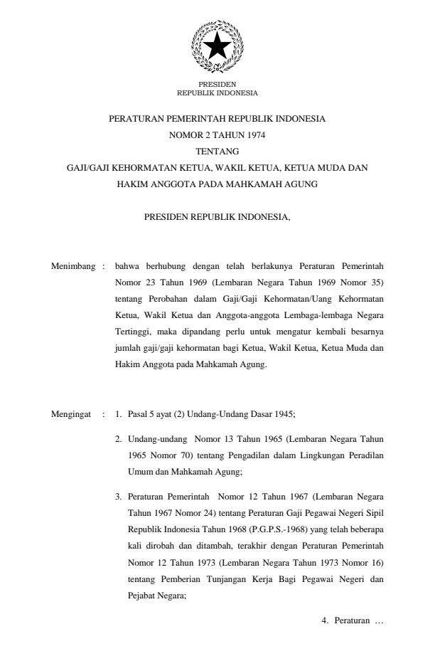 Peraturan Pemerintah Nomor 2 Tahun 1974