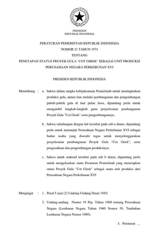 Peraturan Pemerintah Nomor 21 Tahun 1974