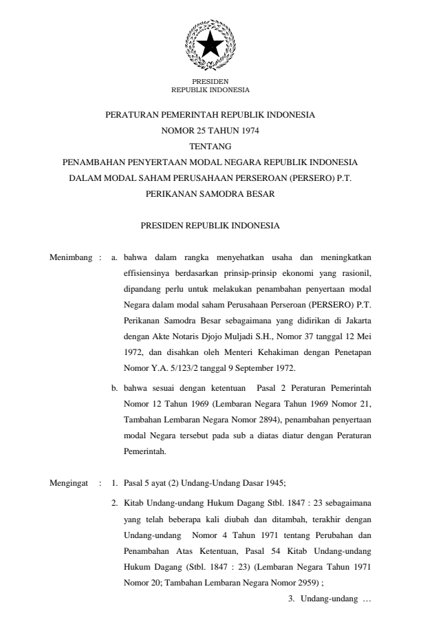 Peraturan Pemerintah Nomor 25 Tahun 1974