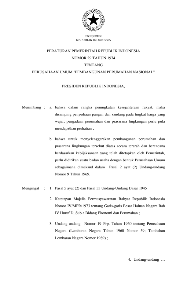 Peraturan Pemerintah Nomor 29 Tahun 1974