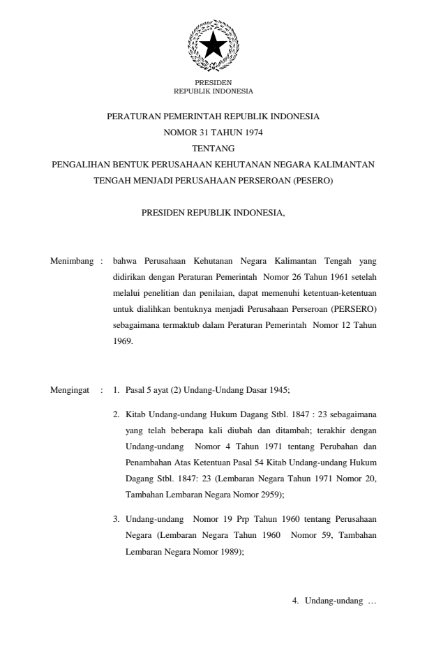 Peraturan Pemerintah Nomor 31 Tahun 1974