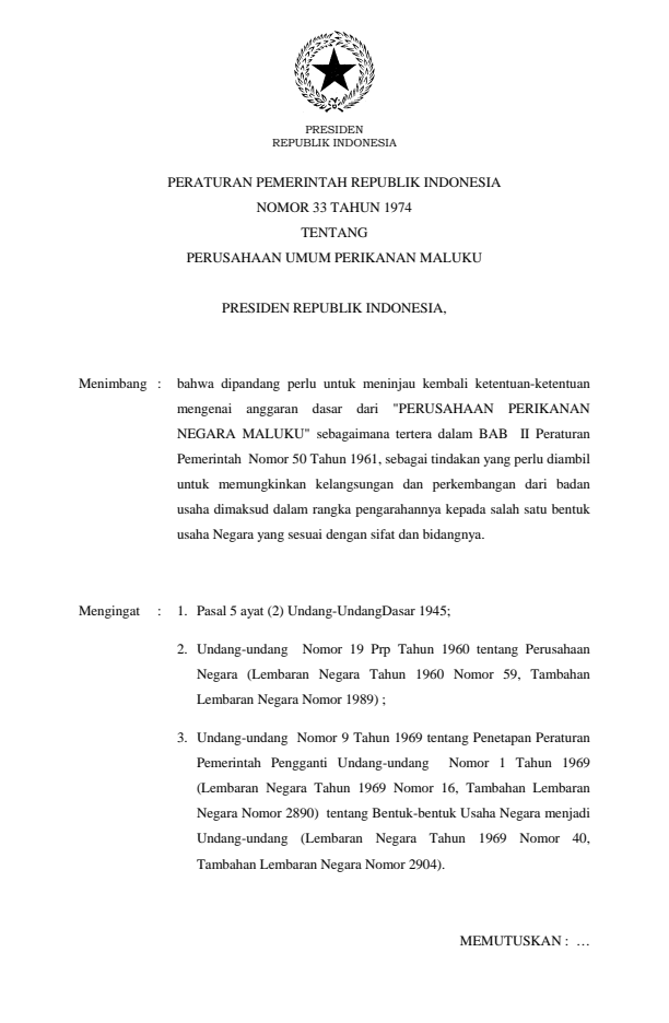 Peraturan Pemerintah Nomor 33 Tahun 1974