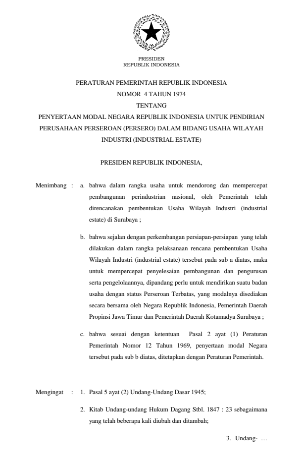 Peraturan Pemerintah Nomor 4 Tahun 1974