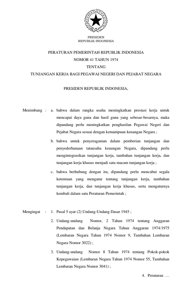 Peraturan Pemerintah Nomor 41 Tahun 1974