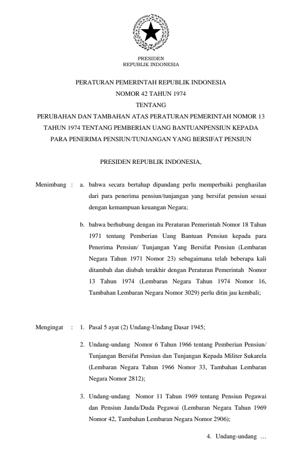 Peraturan Pemerintah Nomor 42 Tahun 1974