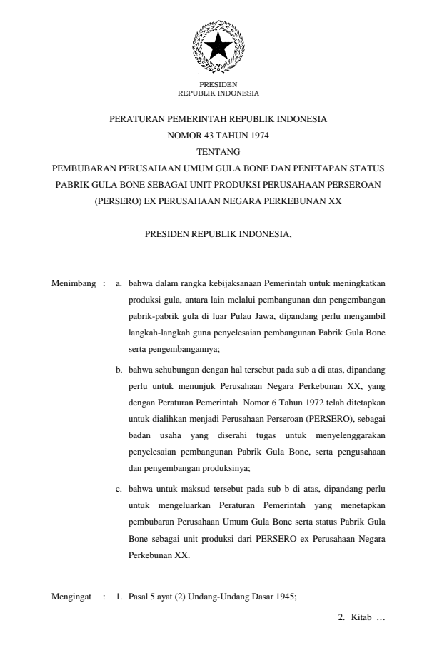 Peraturan Pemerintah Nomor 43 Tahun 1974