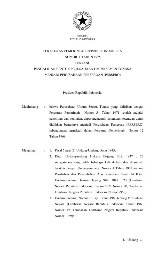 Peraturan Pemerintah Nomor 1 Tahun 1975