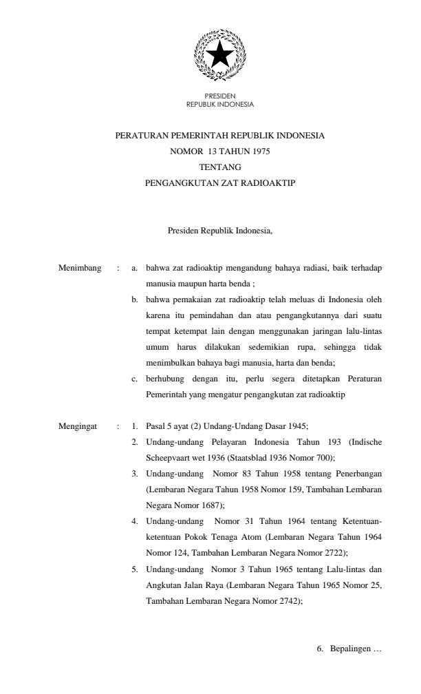 Peraturan Pemerintah Nomor 13 Tahun 1975