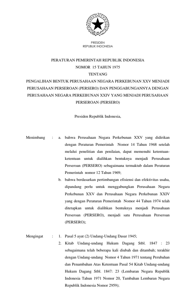 Peraturan Pemerintah Nomor 15 Tahun 1975