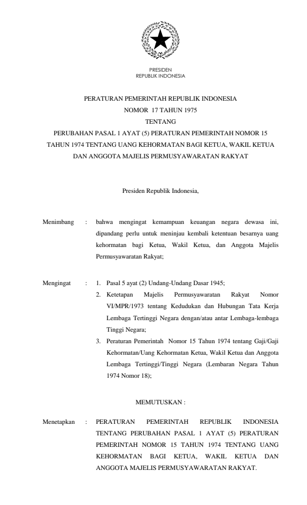 Peraturan Pemerintah Nomor 17 Tahun 1975